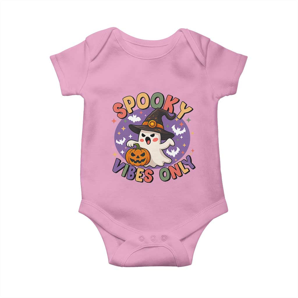 Cute Halloween Ghost Baby Onesie Spooky Vibes Only With Pumpkin - Wonder Print Shop