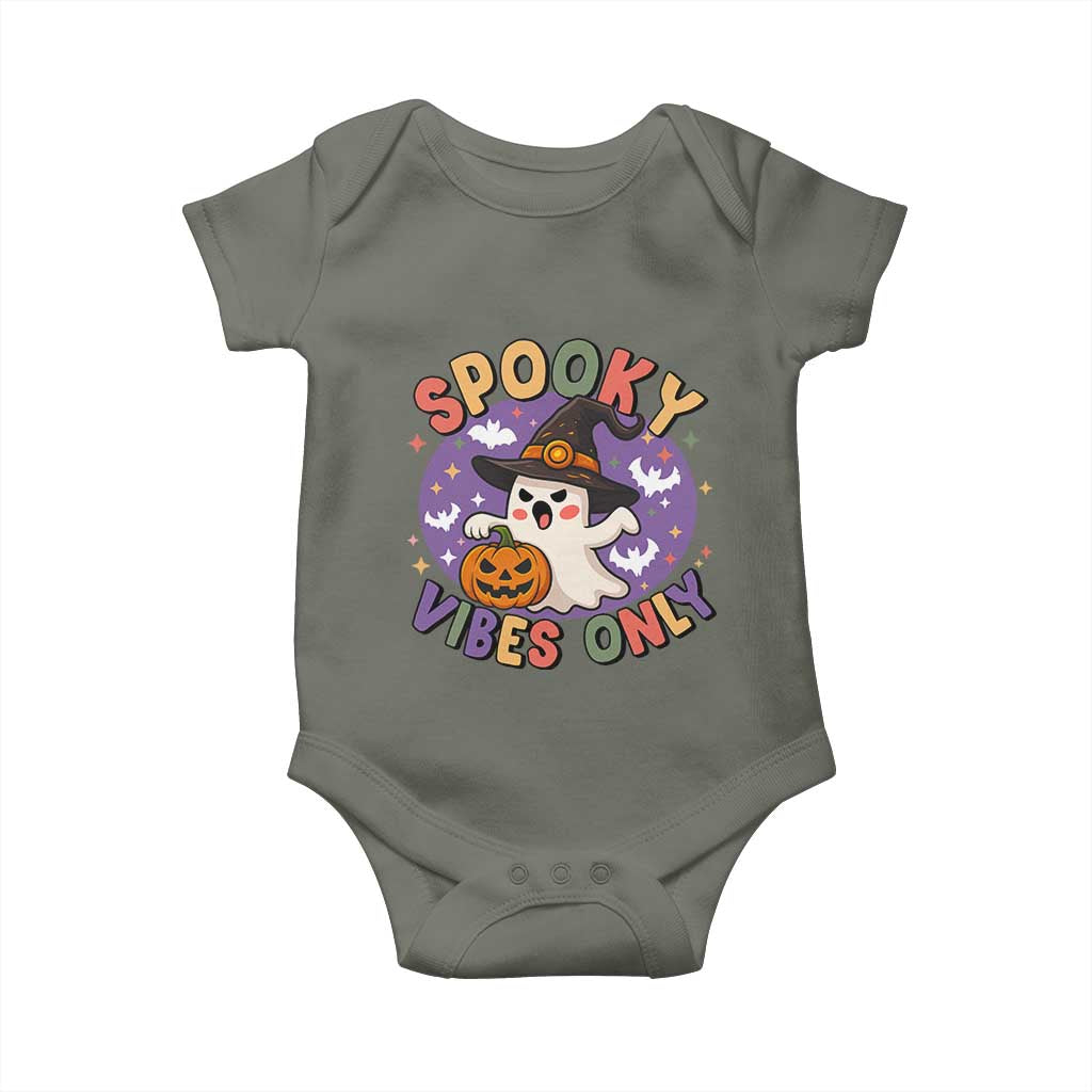 Cute Halloween Ghost Baby Onesie Spooky Vibes Only With Pumpkin - Wonder Print Shop