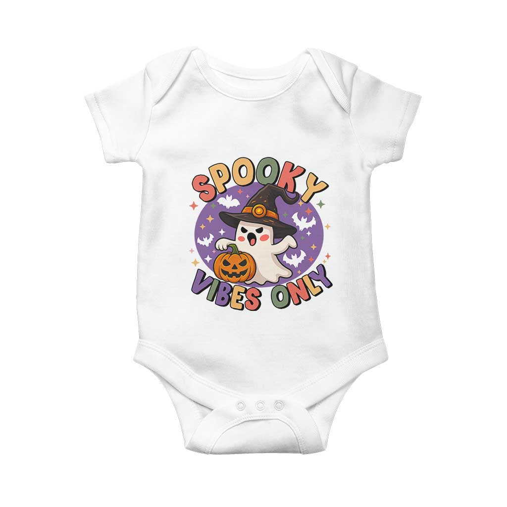 Cute Halloween Ghost Baby Onesie Spooky Vibes Only With Pumpkin - Wonder Print Shop