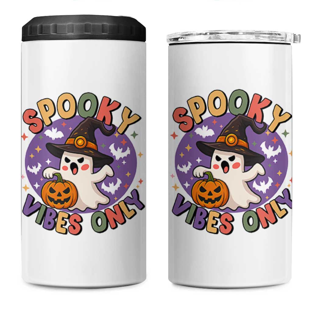 Cute Halloween Ghost 4 in 1 Can Cooler Tumbler Spooky Vibes Only With Pumpkin