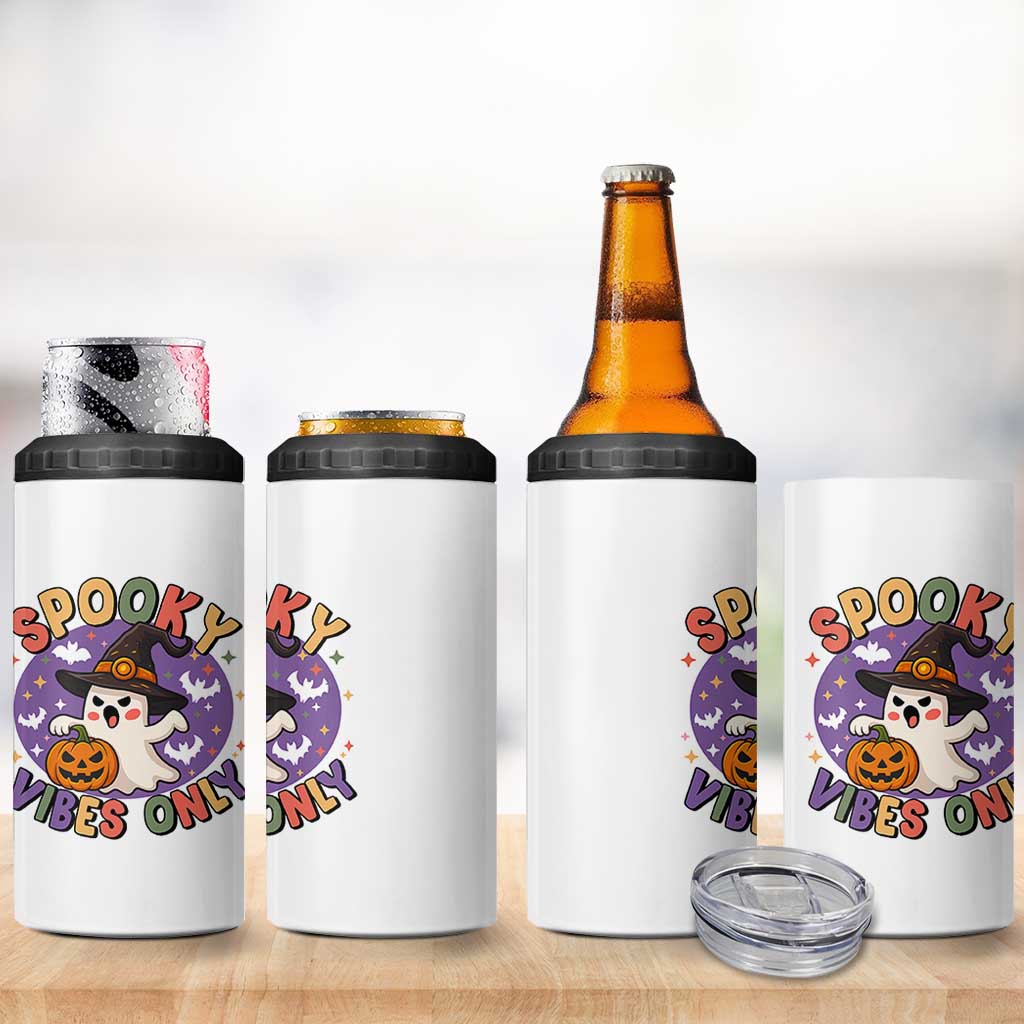Cute Halloween Ghost 4 in 1 Can Cooler Tumbler Spooky Vibes Only With Pumpkin