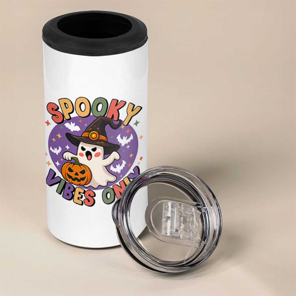 Cute Halloween Ghost 4 in 1 Can Cooler Tumbler Spooky Vibes Only With Pumpkin