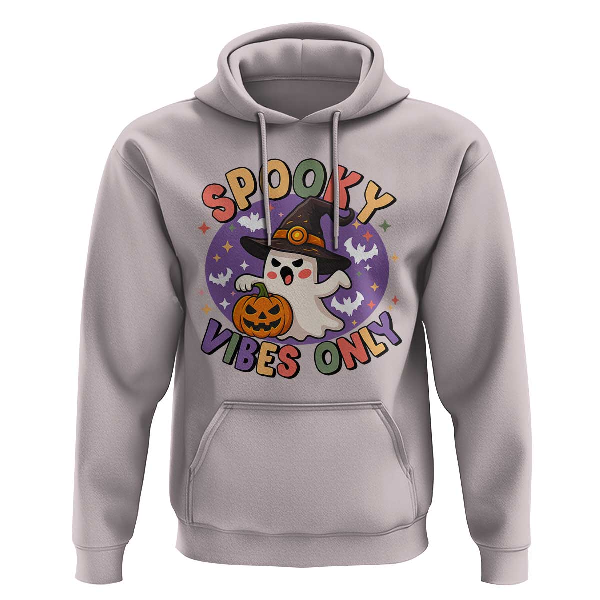 Cute Halloween Ghost Hoodie Spooky Vibes Only With Pumpkin - Wonder Print Shop