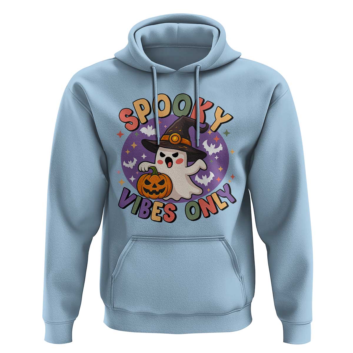 Cute Halloween Ghost Hoodie Spooky Vibes Only With Pumpkin - Wonder Print Shop