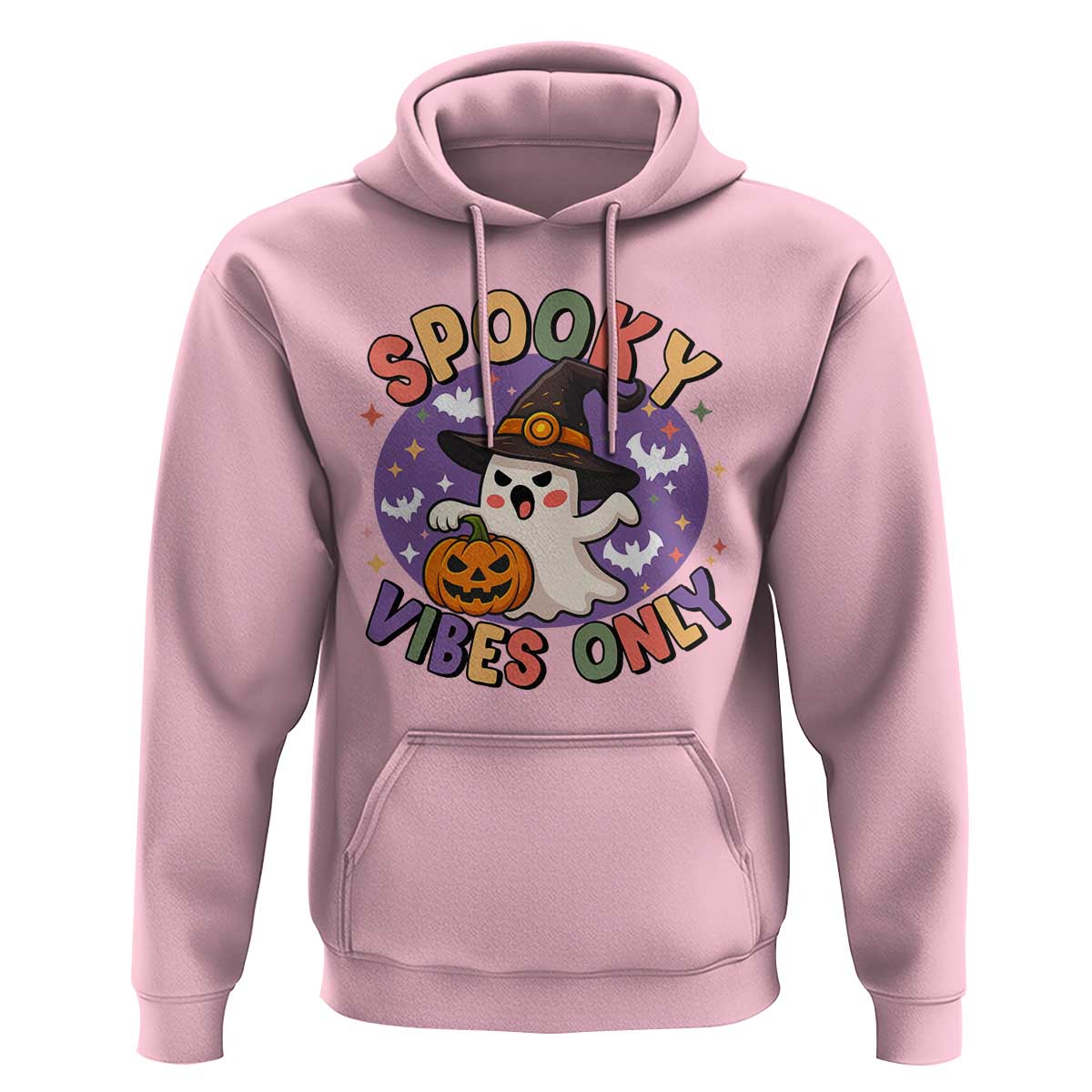 Cute Halloween Ghost Hoodie Spooky Vibes Only With Pumpkin - Wonder Print Shop