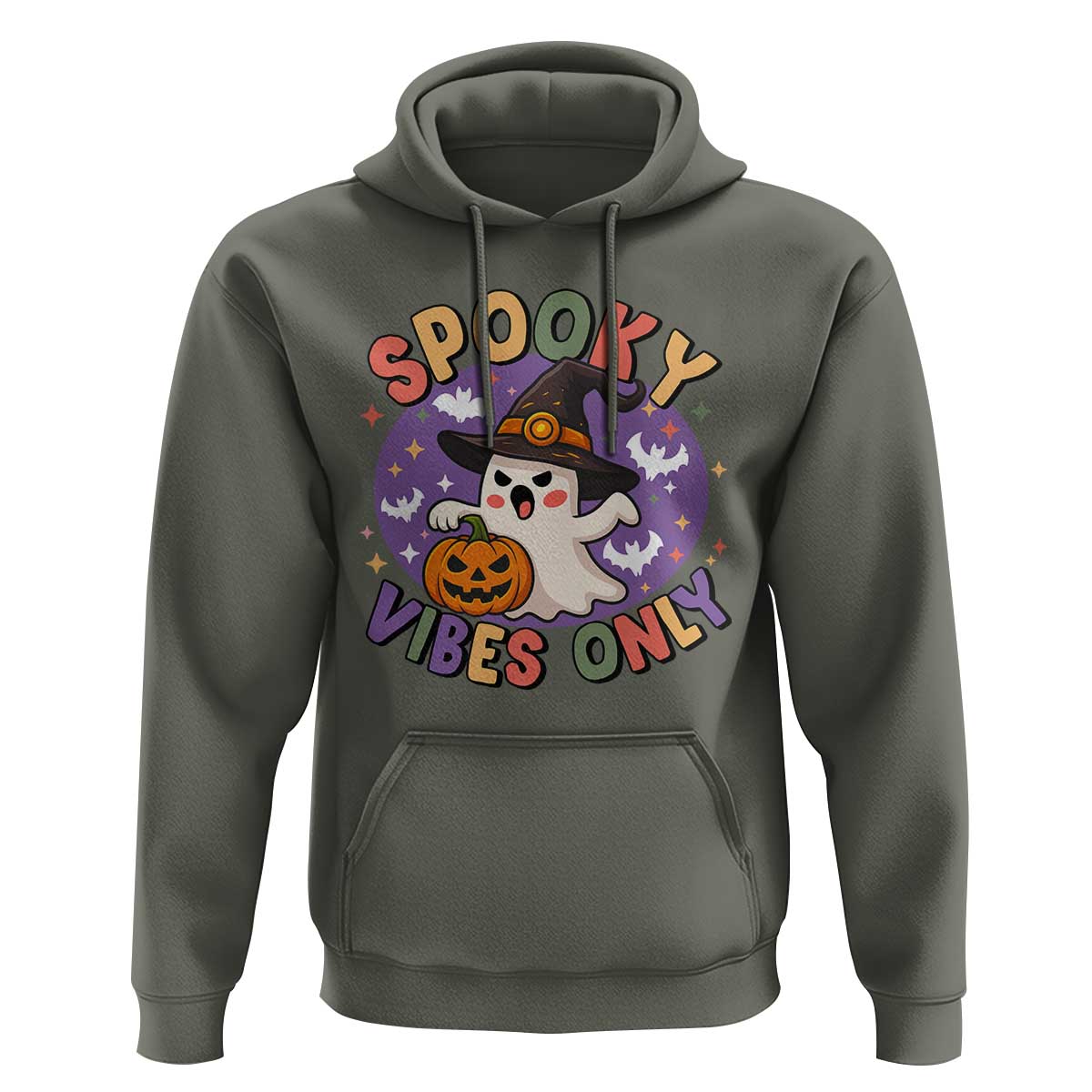 Cute Halloween Ghost Hoodie Spooky Vibes Only With Pumpkin - Wonder Print Shop
