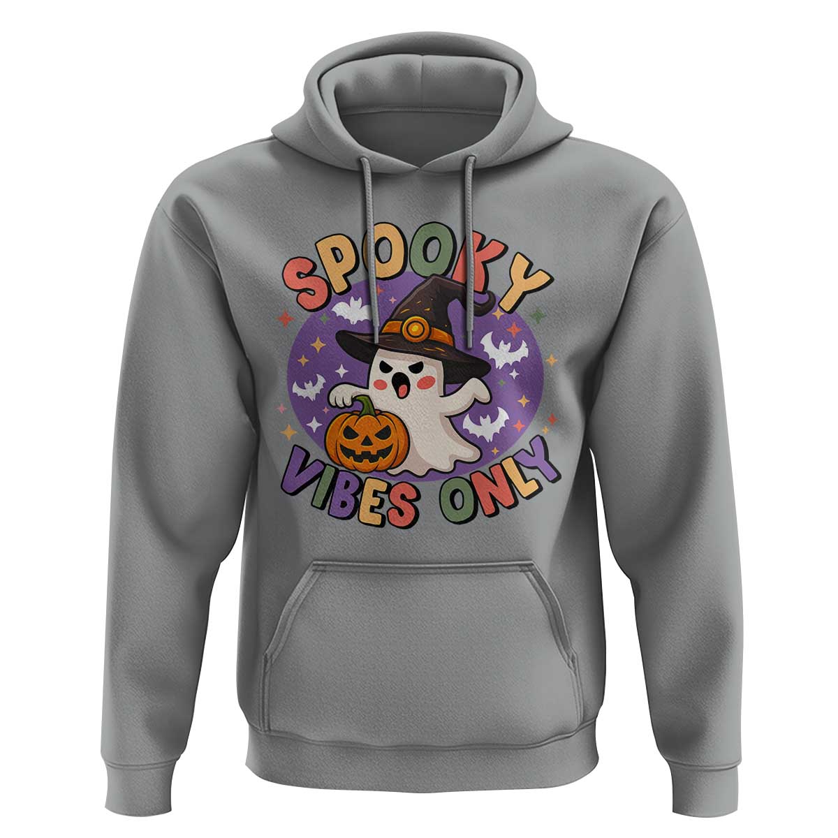Cute Halloween Ghost Hoodie Spooky Vibes Only With Pumpkin - Wonder Print Shop