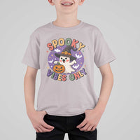 Cute Halloween Ghost T Shirt For Kid Spooky Vibes Only With Pumpkin - Wonder Print Shop