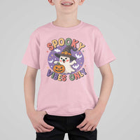Cute Halloween Ghost T Shirt For Kid Spooky Vibes Only With Pumpkin - Wonder Print Shop