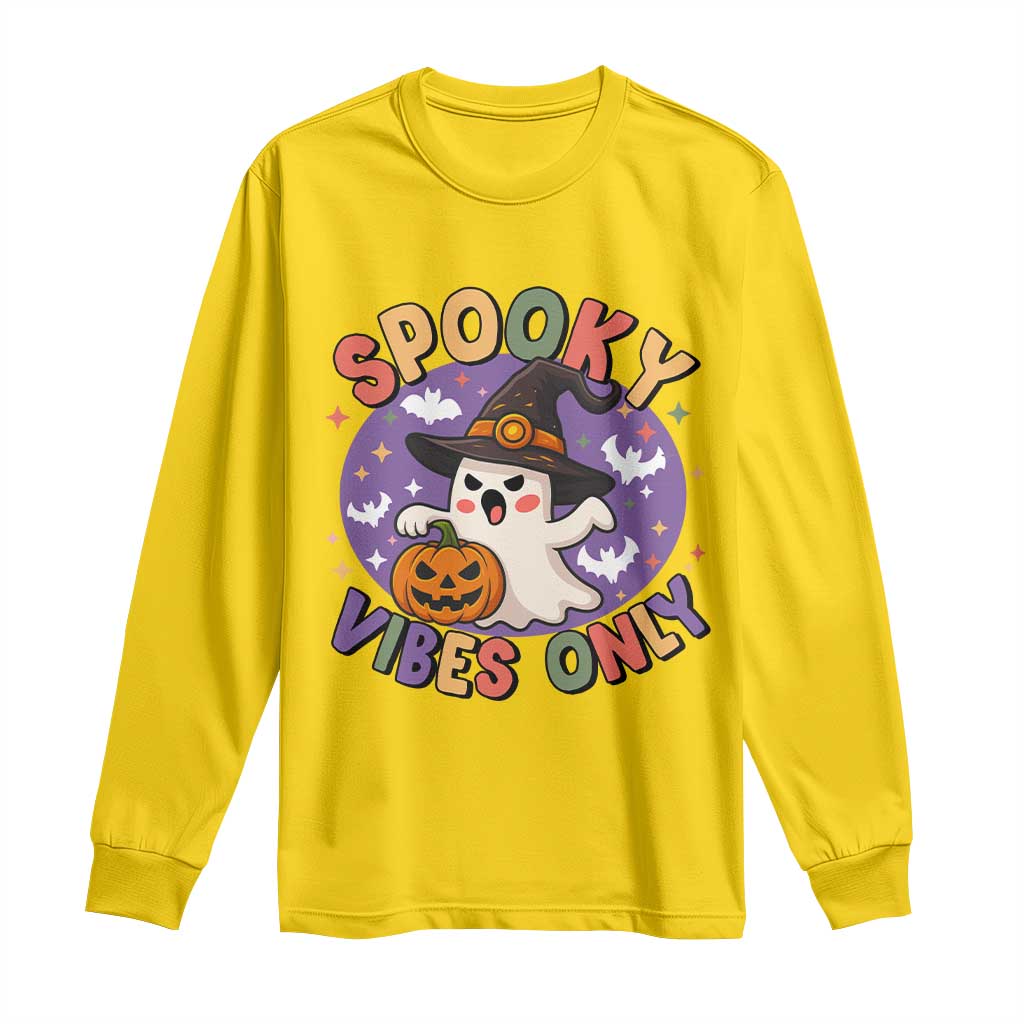 Cute Halloween Ghost Long Sleeve Shirt Spooky Vibes Only With Pumpkin - Wonder Print Shop