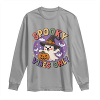 Cute Halloween Ghost Long Sleeve Shirt Spooky Vibes Only With Pumpkin - Wonder Print Shop