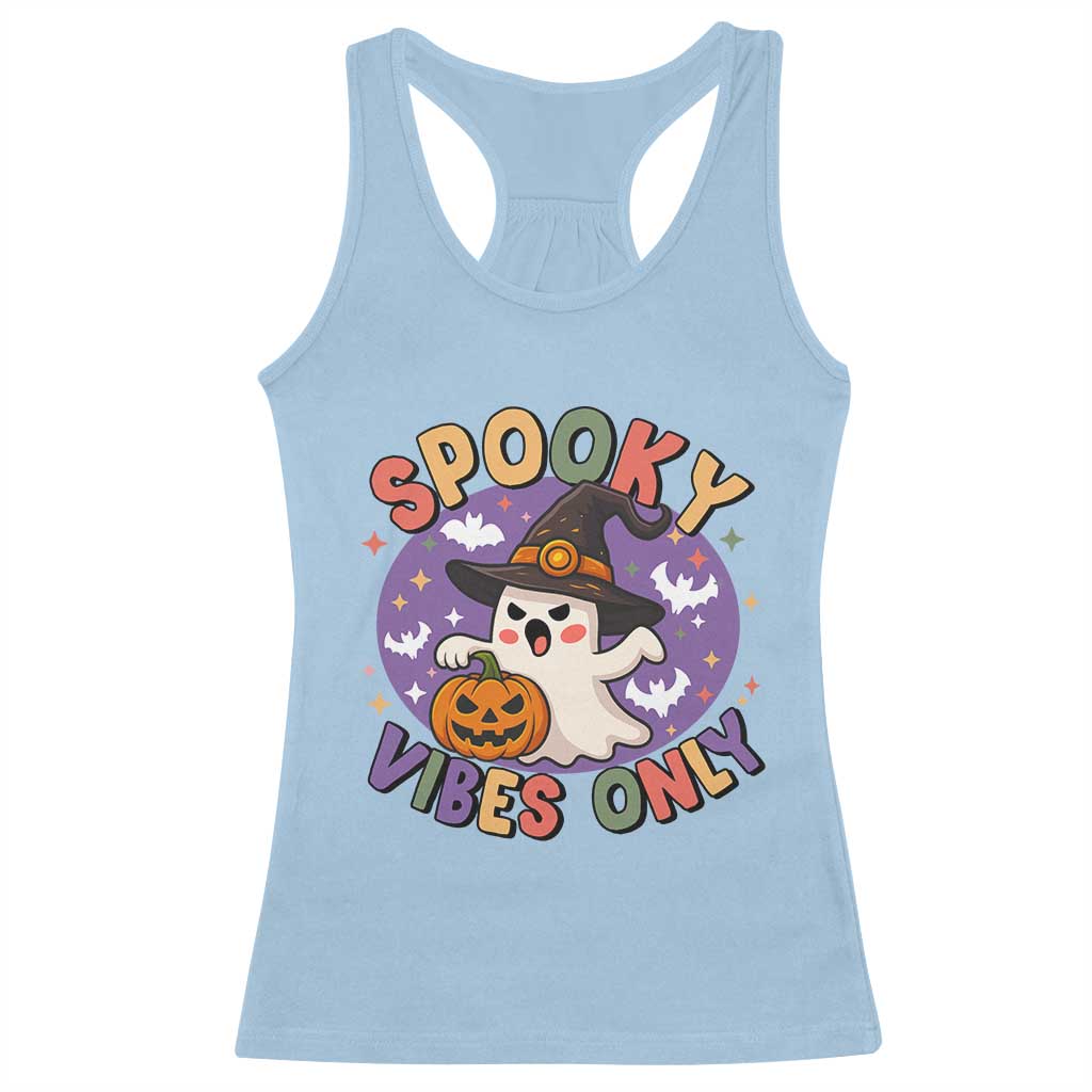 Cute Halloween Ghost Racerback Tank Top Spooky Vibes Only With Pumpkin - Wonder Print Shop