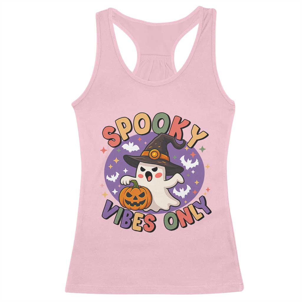 Cute Halloween Ghost Racerback Tank Top Spooky Vibes Only With Pumpkin - Wonder Print Shop