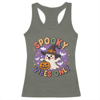 Cute Halloween Ghost Racerback Tank Top Spooky Vibes Only With Pumpkin - Wonder Print Shop