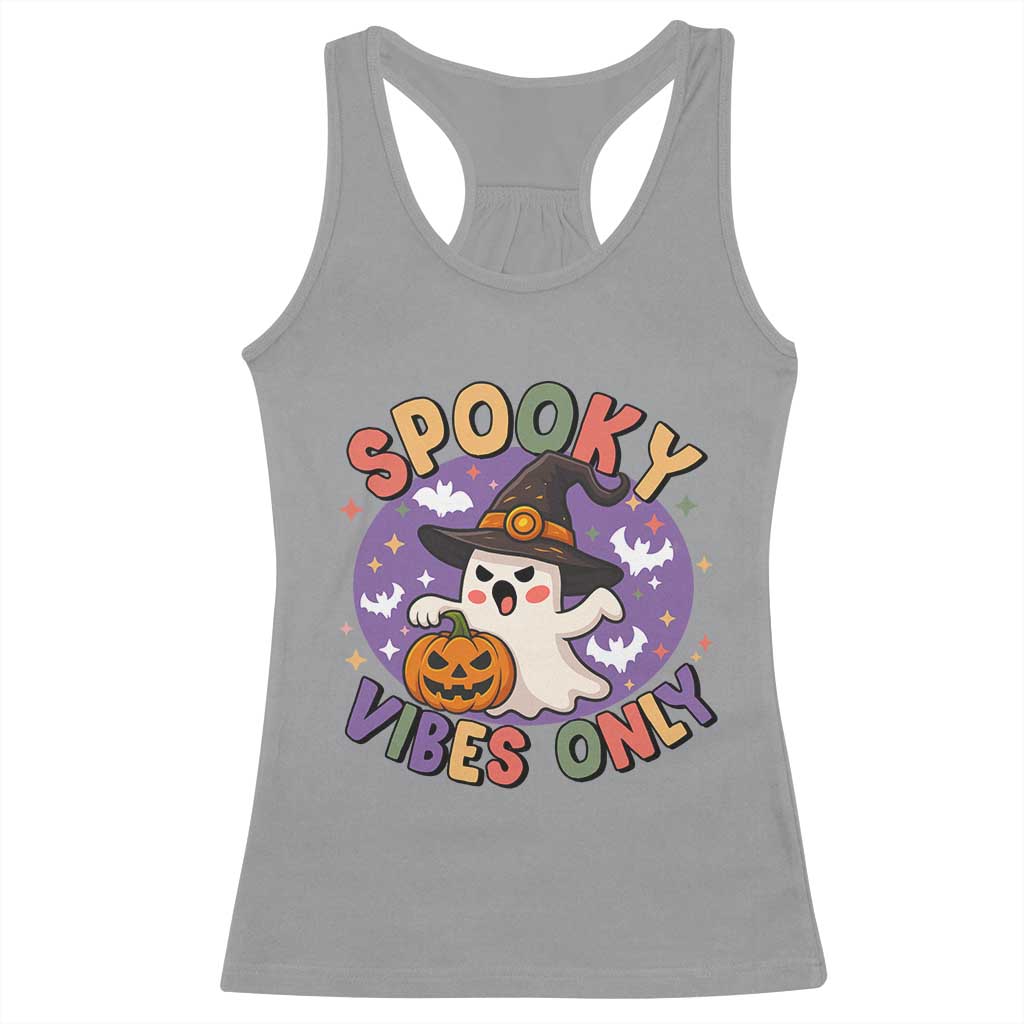 Cute Halloween Ghost Racerback Tank Top Spooky Vibes Only With Pumpkin - Wonder Print Shop
