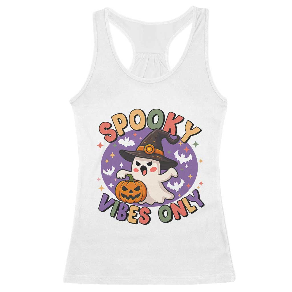 Cute Halloween Ghost Racerback Tank Top Spooky Vibes Only With Pumpkin - Wonder Print Shop