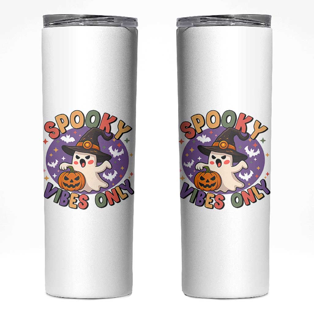 Cute Halloween Ghost Skinny Tumbler Spooky Vibes Only With Pumpkin