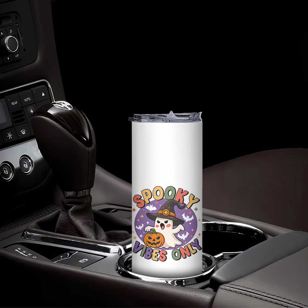 Cute Halloween Ghost Skinny Tumbler Spooky Vibes Only With Pumpkin
