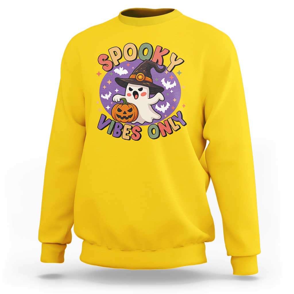 Cute Halloween Ghost Sweatshirt Spooky Vibes Only With Pumpkin - Wonder Print Shop