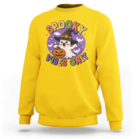 Cute Halloween Ghost Sweatshirt Spooky Vibes Only With Pumpkin - Wonder Print Shop