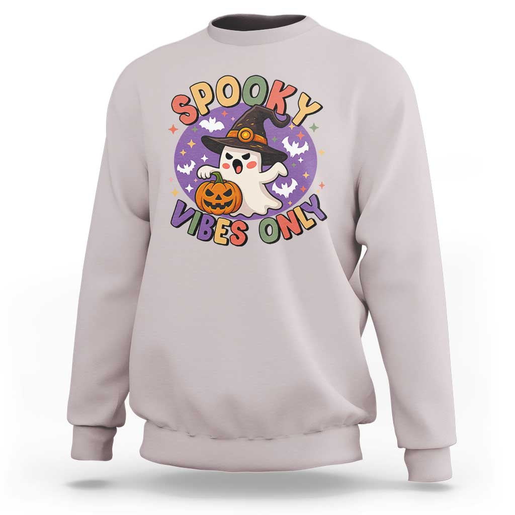 Cute Halloween Ghost Sweatshirt Spooky Vibes Only With Pumpkin - Wonder Print Shop