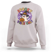 Cute Halloween Ghost Sweatshirt Spooky Vibes Only With Pumpkin - Wonder Print Shop