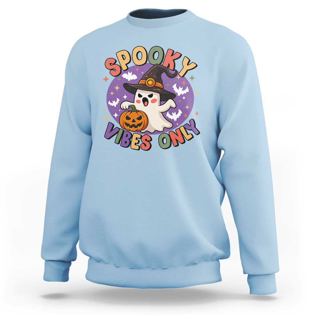 Cute Halloween Ghost Sweatshirt Spooky Vibes Only With Pumpkin - Wonder Print Shop