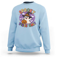 Cute Halloween Ghost Sweatshirt Spooky Vibes Only With Pumpkin - Wonder Print Shop