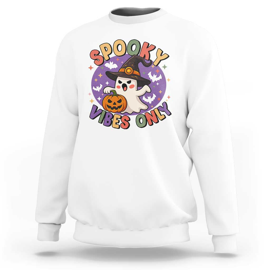 Cute Halloween Ghost Sweatshirt Spooky Vibes Only With Pumpkin - Wonder Print Shop