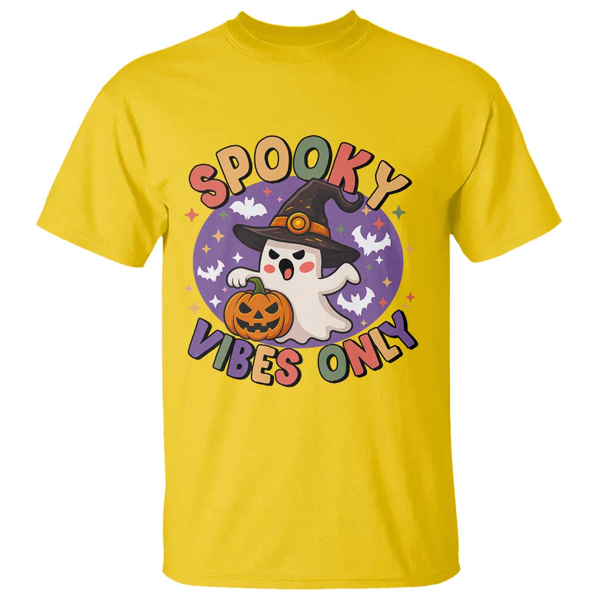 Cute Halloween Ghost T Shirt Spooky Vibes Only With Pumpkin - Wonder Print Shop