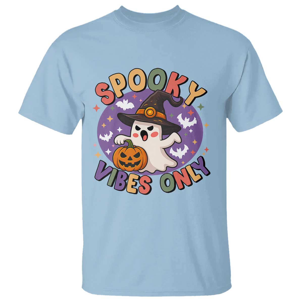 Cute Halloween Ghost T Shirt Spooky Vibes Only With Pumpkin - Wonder Print Shop