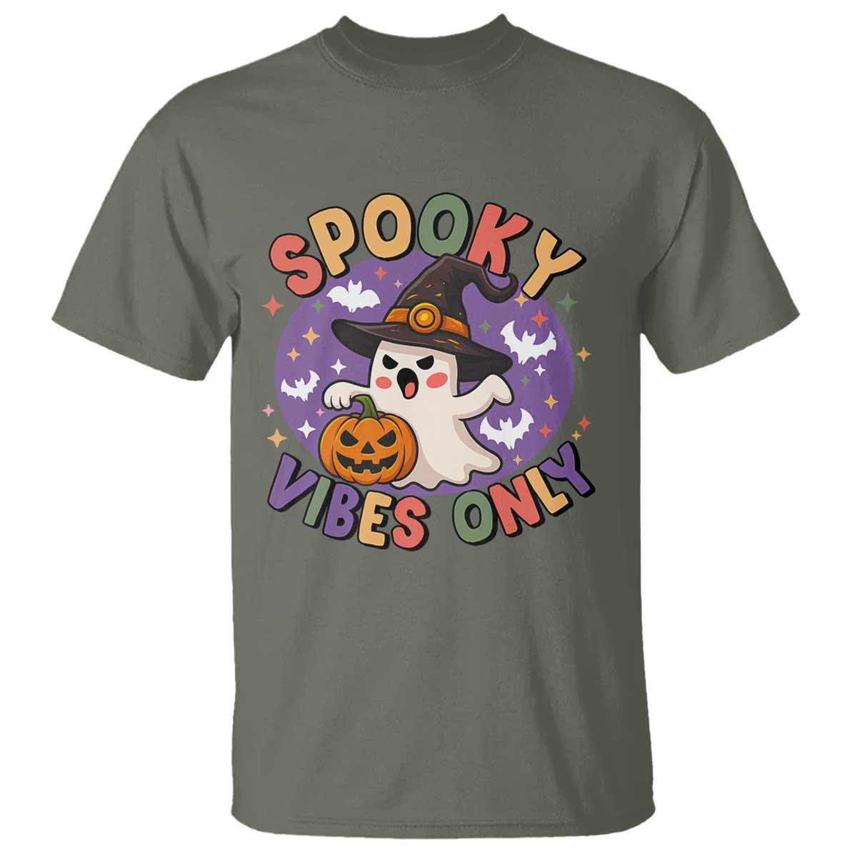 Cute Halloween Ghost T Shirt Spooky Vibes Only With Pumpkin - Wonder Print Shop