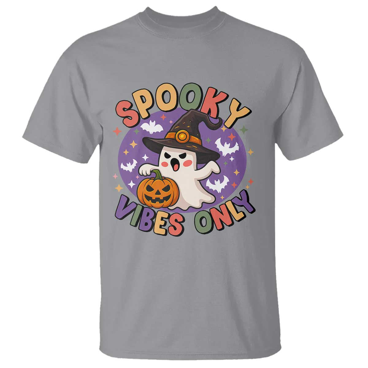 Cute Halloween Ghost T Shirt Spooky Vibes Only With Pumpkin - Wonder Print Shop