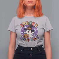 Cute Halloween Ghost T Shirt For Women Spooky Vibes Only With Pumpkin - Wonder Print Shop