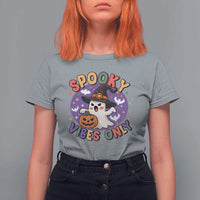 Cute Halloween Ghost T Shirt For Women Spooky Vibes Only With Pumpkin - Wonder Print Shop