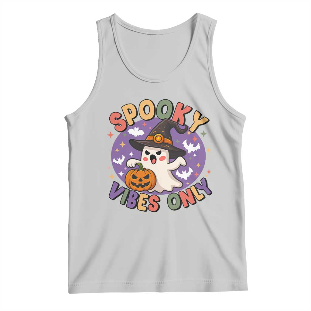 Cute Halloween Ghost Tank Top Spooky Vibes Only With Pumpkin - Wonder Print Shop