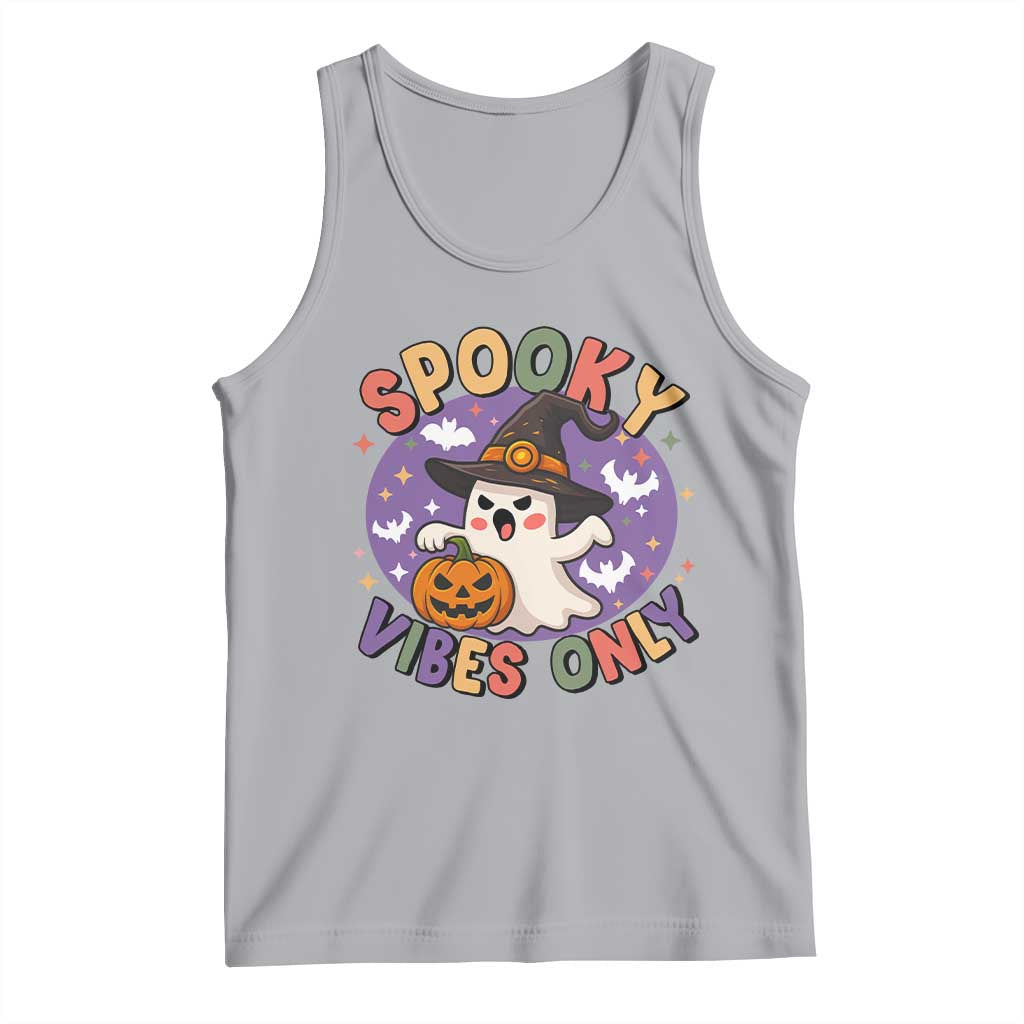 Cute Halloween Ghost Tank Top Spooky Vibes Only With Pumpkin - Wonder Print Shop