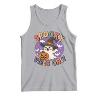 Cute Halloween Ghost Tank Top Spooky Vibes Only With Pumpkin - Wonder Print Shop