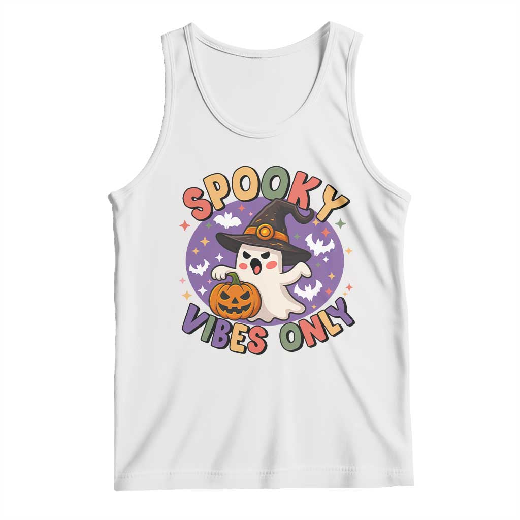 Cute Halloween Ghost Tank Top Spooky Vibes Only With Pumpkin - Wonder Print Shop