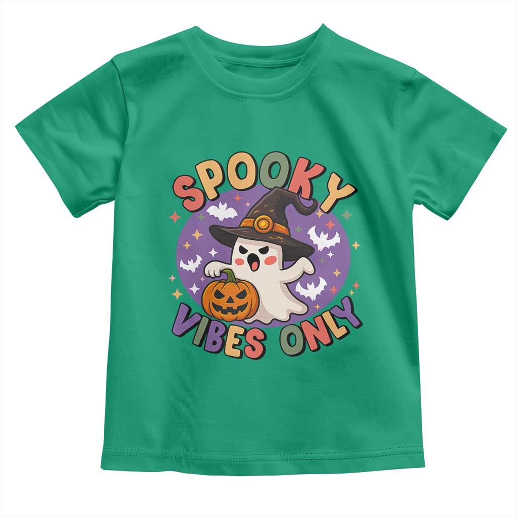 Cute Halloween Ghost Toddler T Shirt Spooky Vibes Only With Pumpkin - Wonder Print Shop