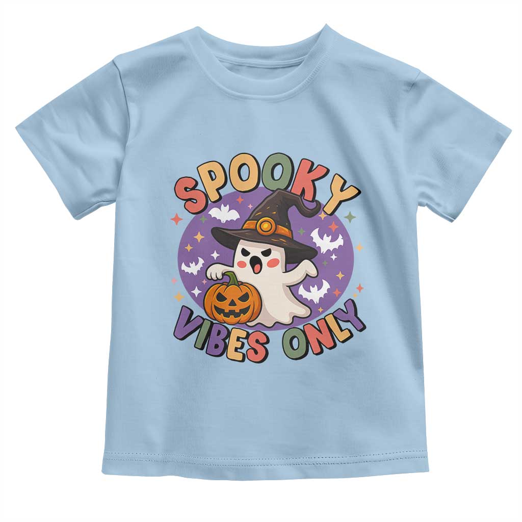 Cute Halloween Ghost Toddler T Shirt Spooky Vibes Only With Pumpkin - Wonder Print Shop