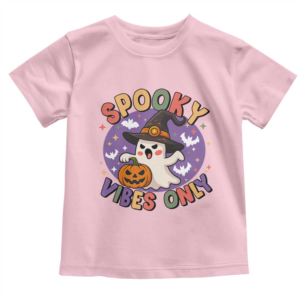 Cute Halloween Ghost Toddler T Shirt Spooky Vibes Only With Pumpkin - Wonder Print Shop
