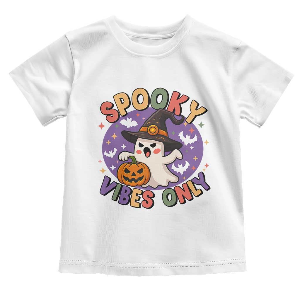 Cute Halloween Ghost Toddler T Shirt Spooky Vibes Only With Pumpkin - Wonder Print Shop
