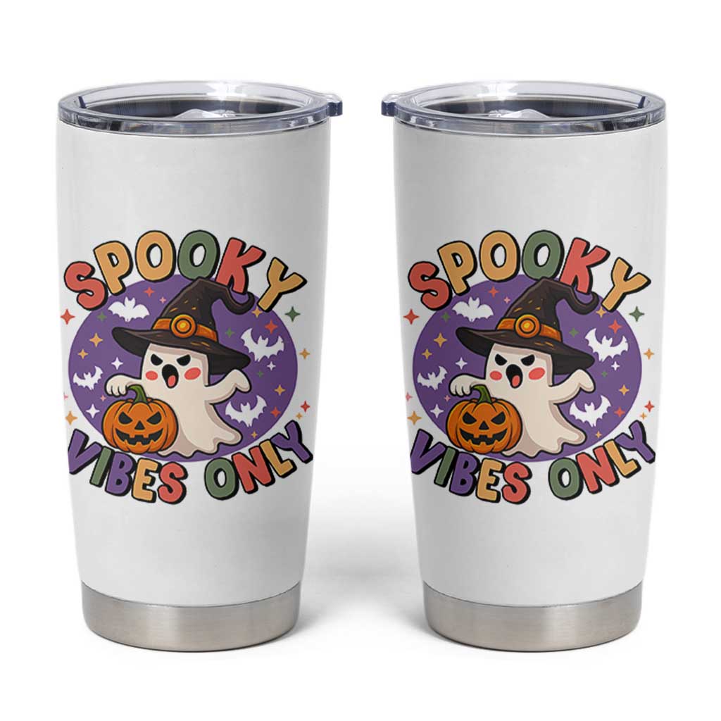 Cute Halloween Ghost Tumbler Cup Spooky Vibes Only With Pumpkin