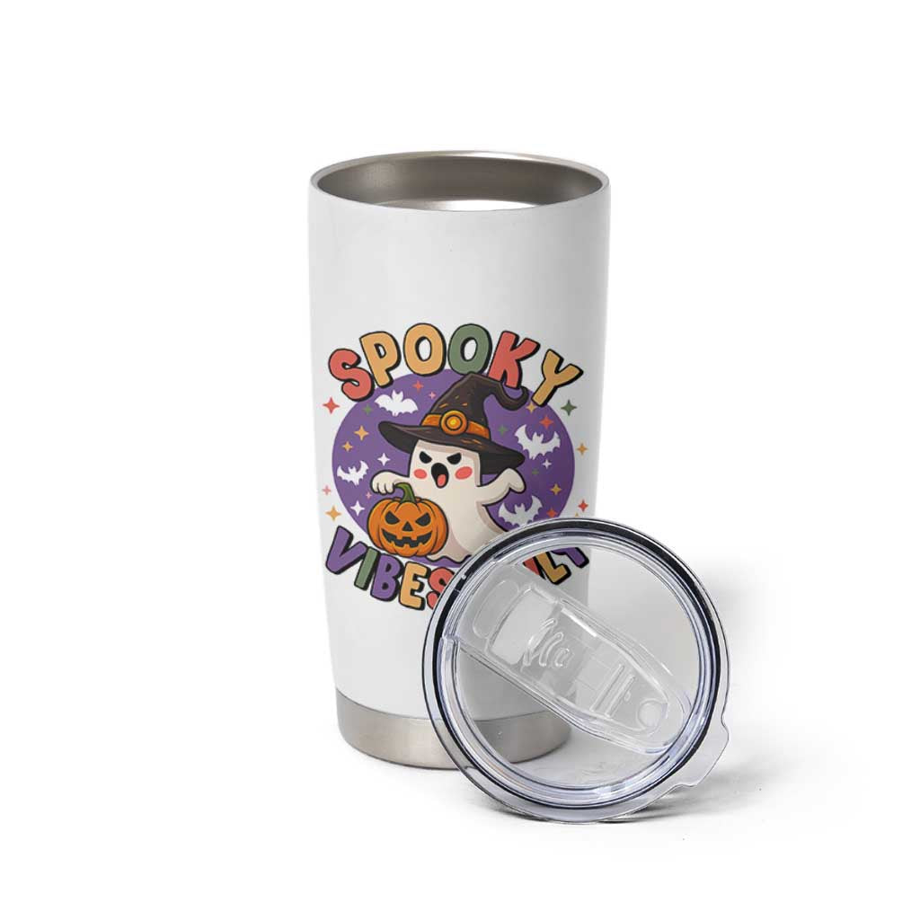 Cute Halloween Ghost Tumbler Cup Spooky Vibes Only With Pumpkin