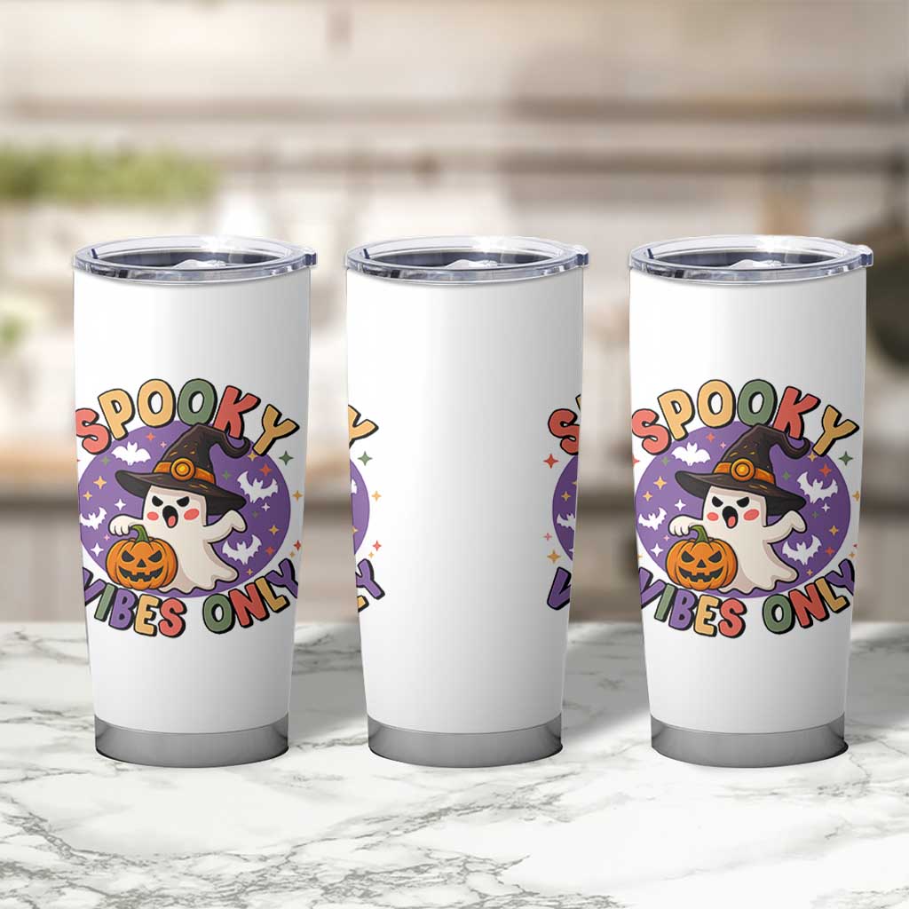 Cute Halloween Ghost Tumbler Cup Spooky Vibes Only With Pumpkin