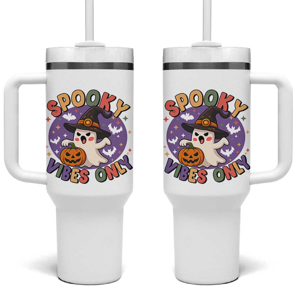 Cute Halloween Ghost Tumbler With Handle Spooky Vibes Only With Pumpkin