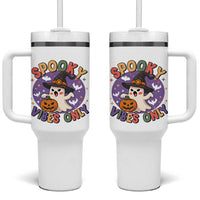 Cute Halloween Ghost Tumbler With Handle Spooky Vibes Only With Pumpkin