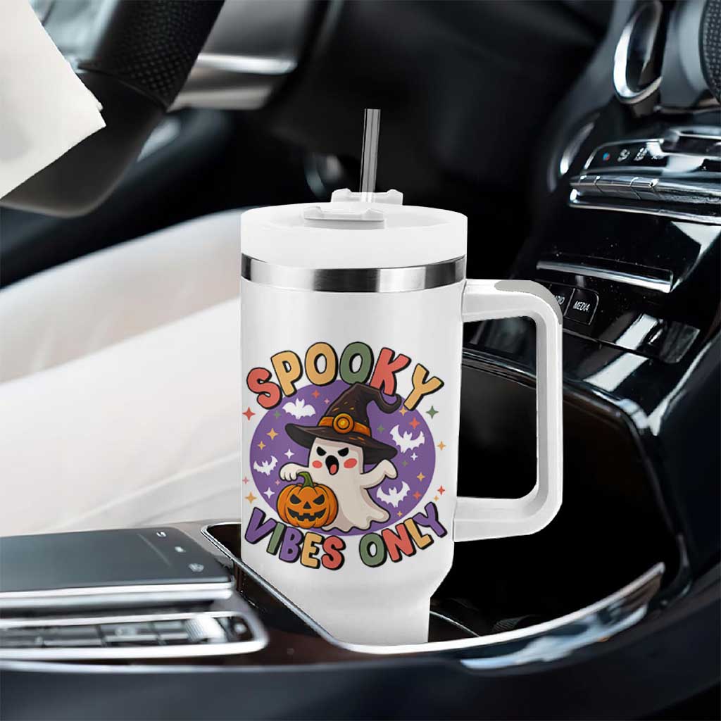 Cute Halloween Ghost Tumbler With Handle Spooky Vibes Only With Pumpkin
