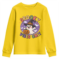 Cute Halloween Ghost Youth Sweatshirt Spooky Vibes Only With Pumpkin - Wonder Print Shop